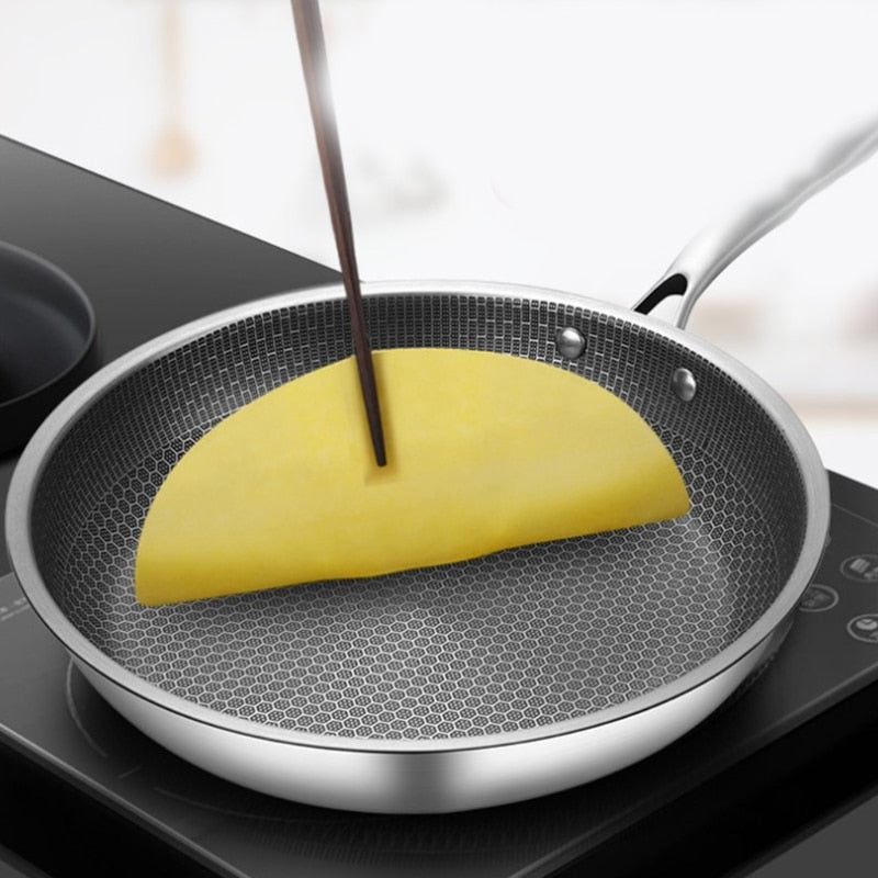 Stainless Steel Frying Pan with Honeycomb Non-Stick Coating Hybrid Skillet for Induction Gas and Electric Stoves Dishwasher Safe