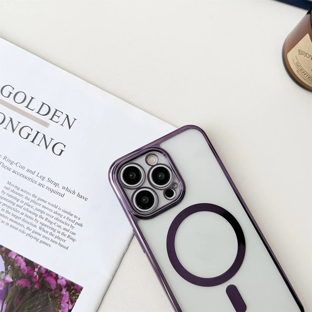 iPhone Crossbody Phone Case with Adjustable Lanyard Strap Compatible with MagSafe Clear Electroplated Cover