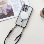 iPhone Crossbody Phone Case with Adjustable Lanyard Strap Compatible with MagSafe Clear Electroplated Cover