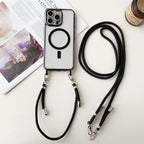iPhone Crossbody Phone Case with Adjustable Lanyard Strap Compatible with MagSafe Clear Electroplated Cover