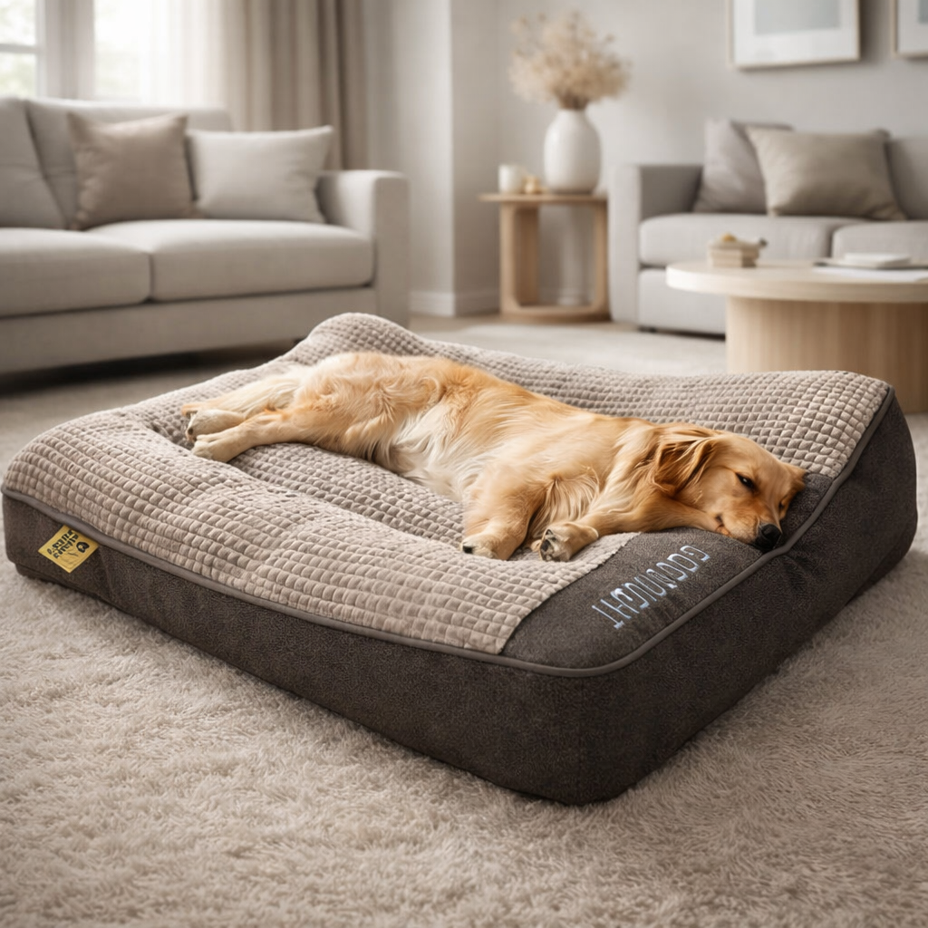 Orthopedic Dog Bed with Headrest Plush Crystal Velvet Large Dog Cushion with Removable Washable Cover for Medium and Large Dogs