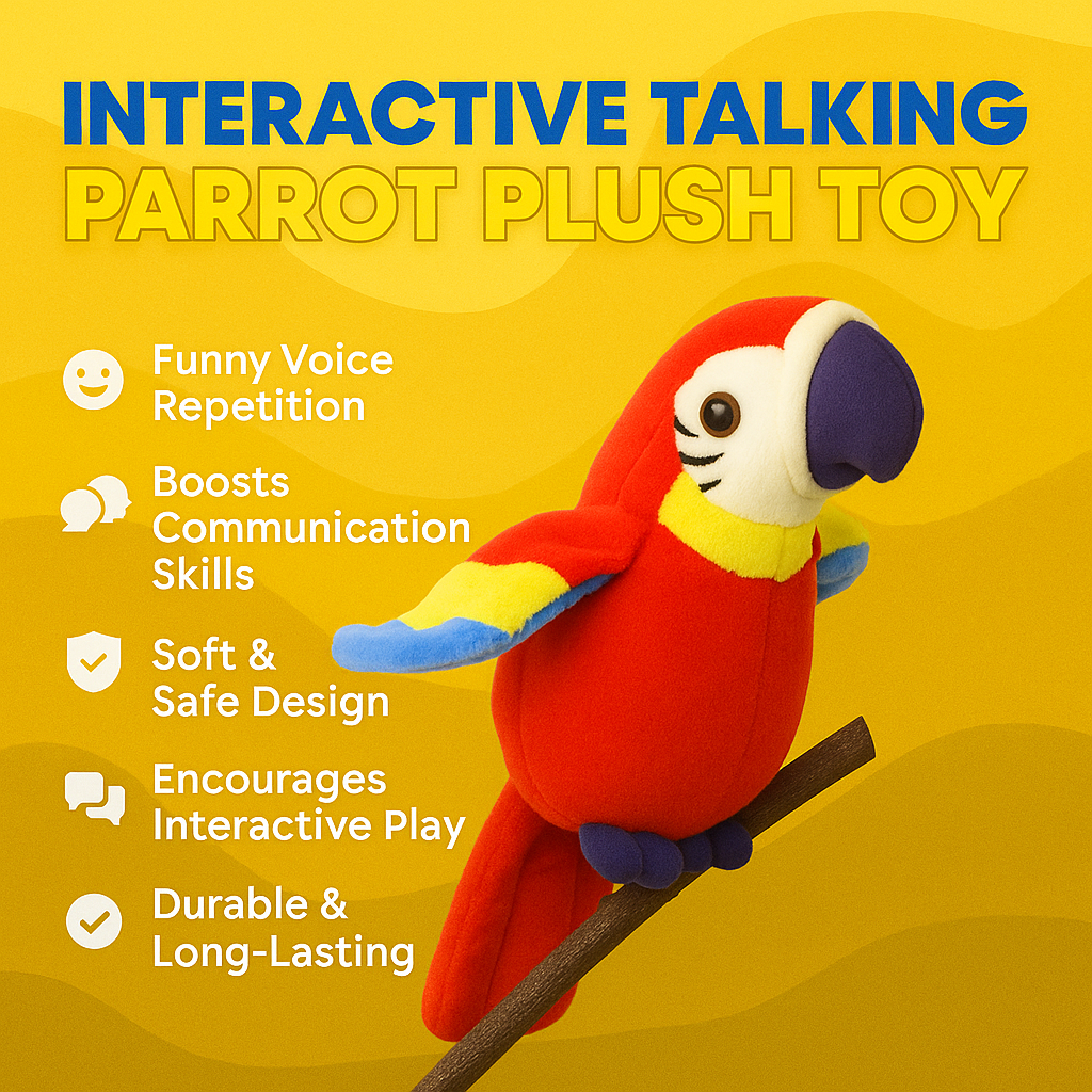 Interactive Talking Parrot Plush Toy Voice Repeat Stuffed Animal Speech Learning Toy for Kids Battery Operated