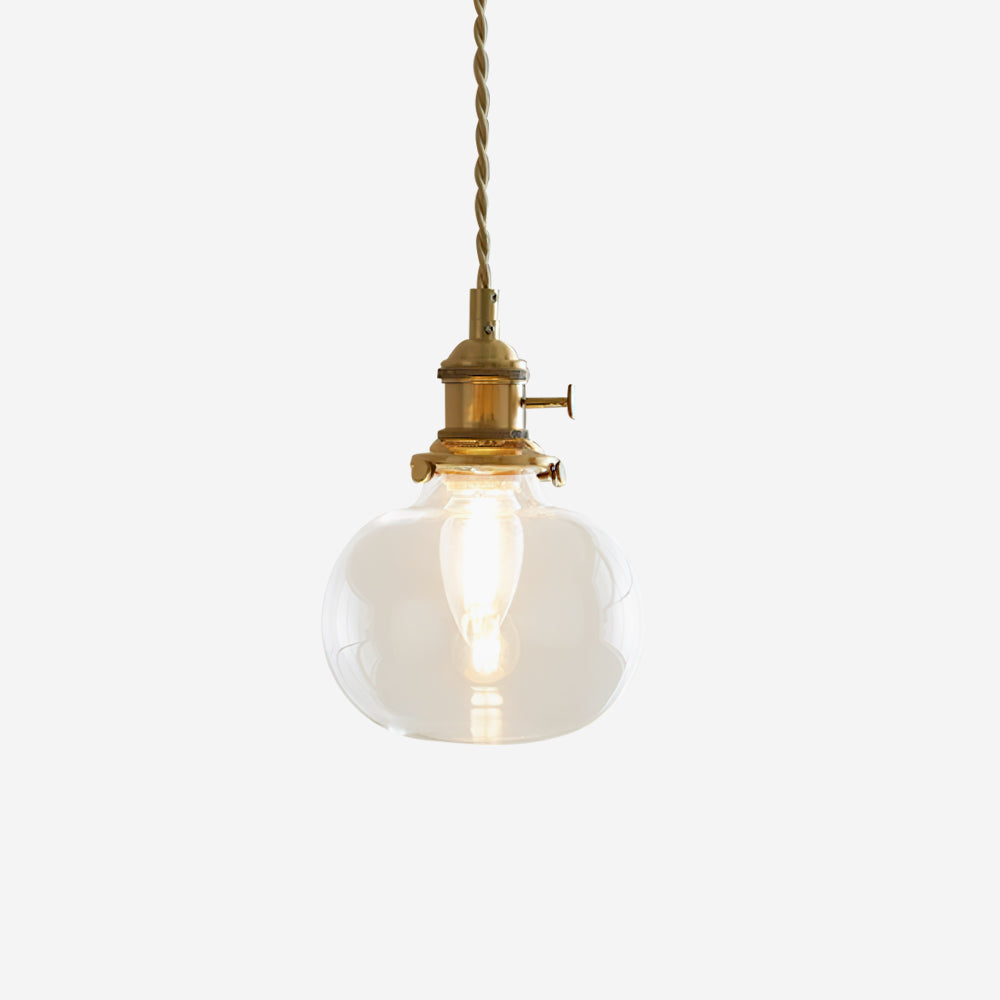 Clear Glass Globe Pendant Light with Brass Socket and Twisted Cord