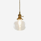 Clear Glass Globe Pendant Light with Brass Socket and Twisted Cord