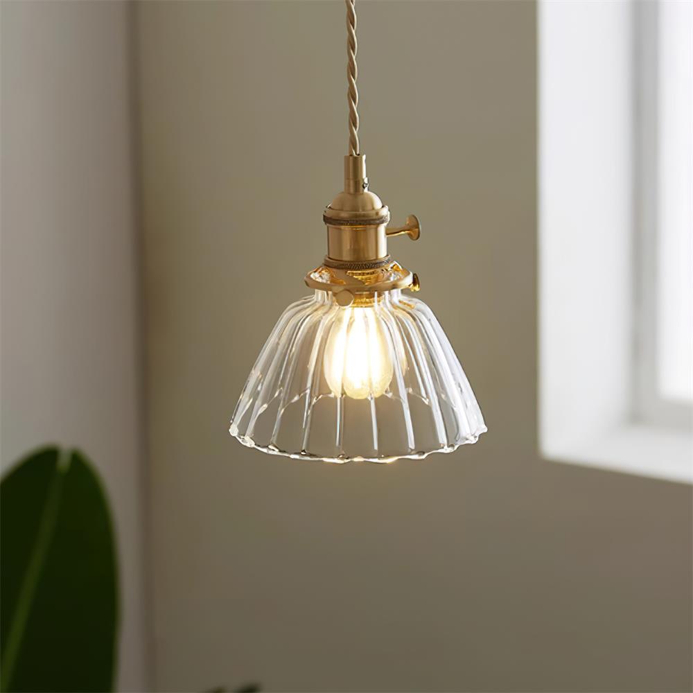 Clear Glass Globe Pendant Light with Brass Socket and Twisted Cord