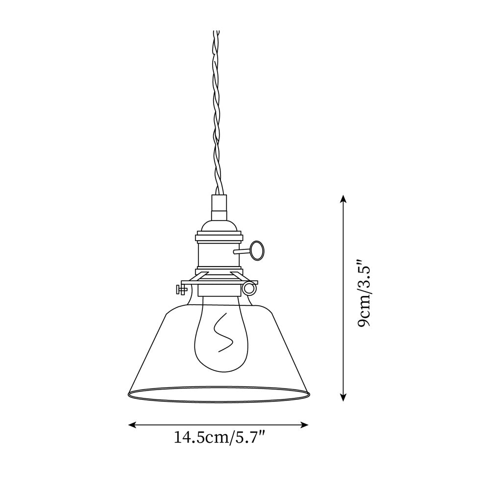 Clear Glass Globe Pendant Light with Brass Socket and Twisted Cord