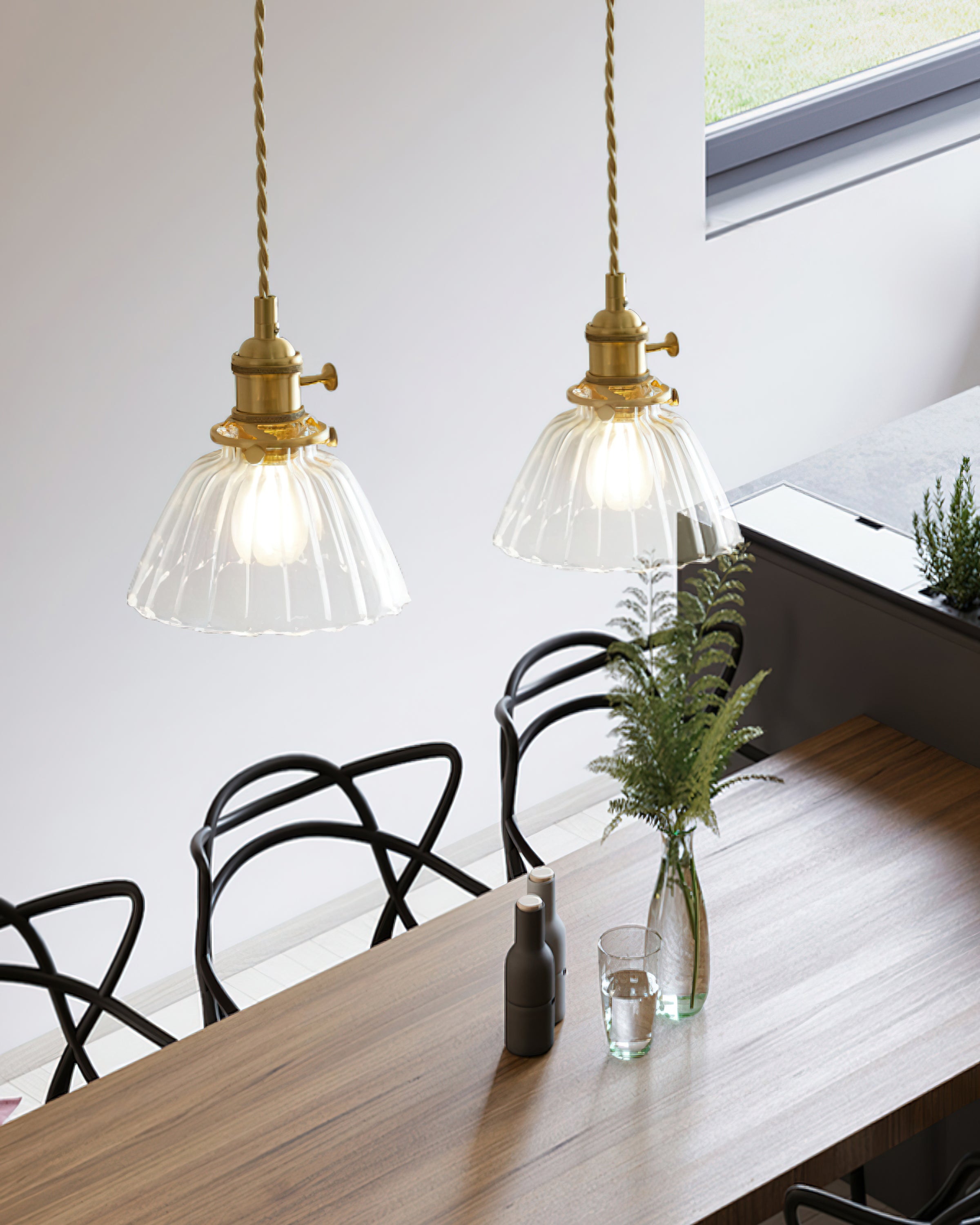 Clear Glass Globe Pendant Light with Brass Socket and Twisted Cord