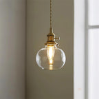 Clear Glass Globe Pendant Light with Brass Socket and Twisted Cord