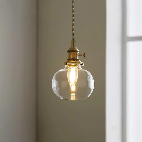Clear Glass Globe Pendant Light with Brass Socket and Twisted Cord