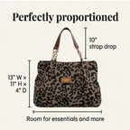 Leopard Print Woven Canvas Tote Bag with Chain Detail and Faux Leather Straps