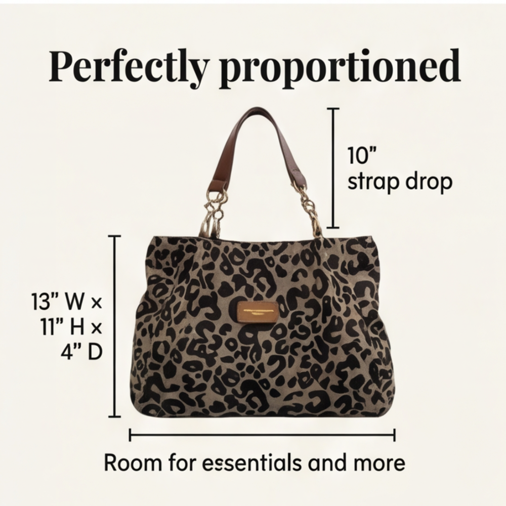 Leopard Print Woven Canvas Tote Bag with Chain Detail and Faux Leather Straps
