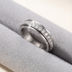 Zirconia Spinner Ring in Polished Titanium Steel with Rotating Band