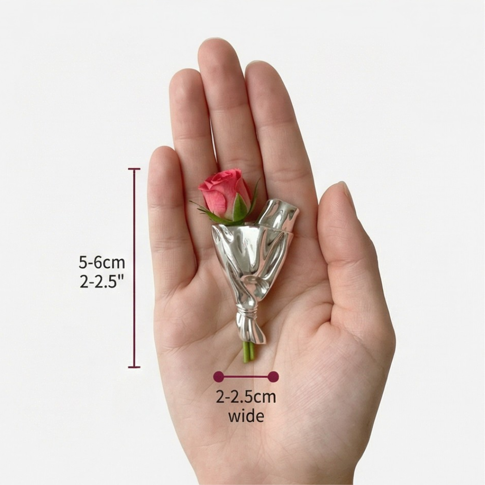 Wearable Mini Flower Vase Brooch with Polished Bouquet Design