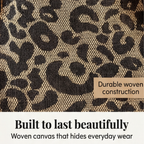 Leopard Print Woven Canvas Tote Bag with Chain Detail and Faux Leather Straps