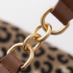 Leopard Print Woven Canvas Tote Bag with Chain Detail and Faux Leather Straps