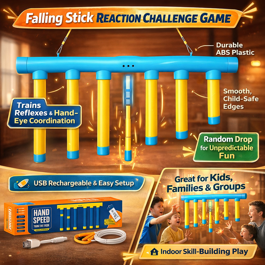 Kids Reflex Reaction Game Falling Stick Catch Trainer Hand Speed Challenge USB Rechargeable Indoor Game with Adjustable Speed Levels