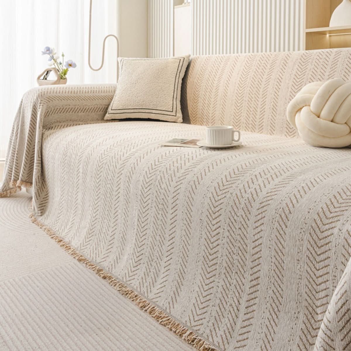 Chenille Sofa Cover Scratch-Resistant Washable Couch Throw with Fringe Pet-Friendly Furniture Protector