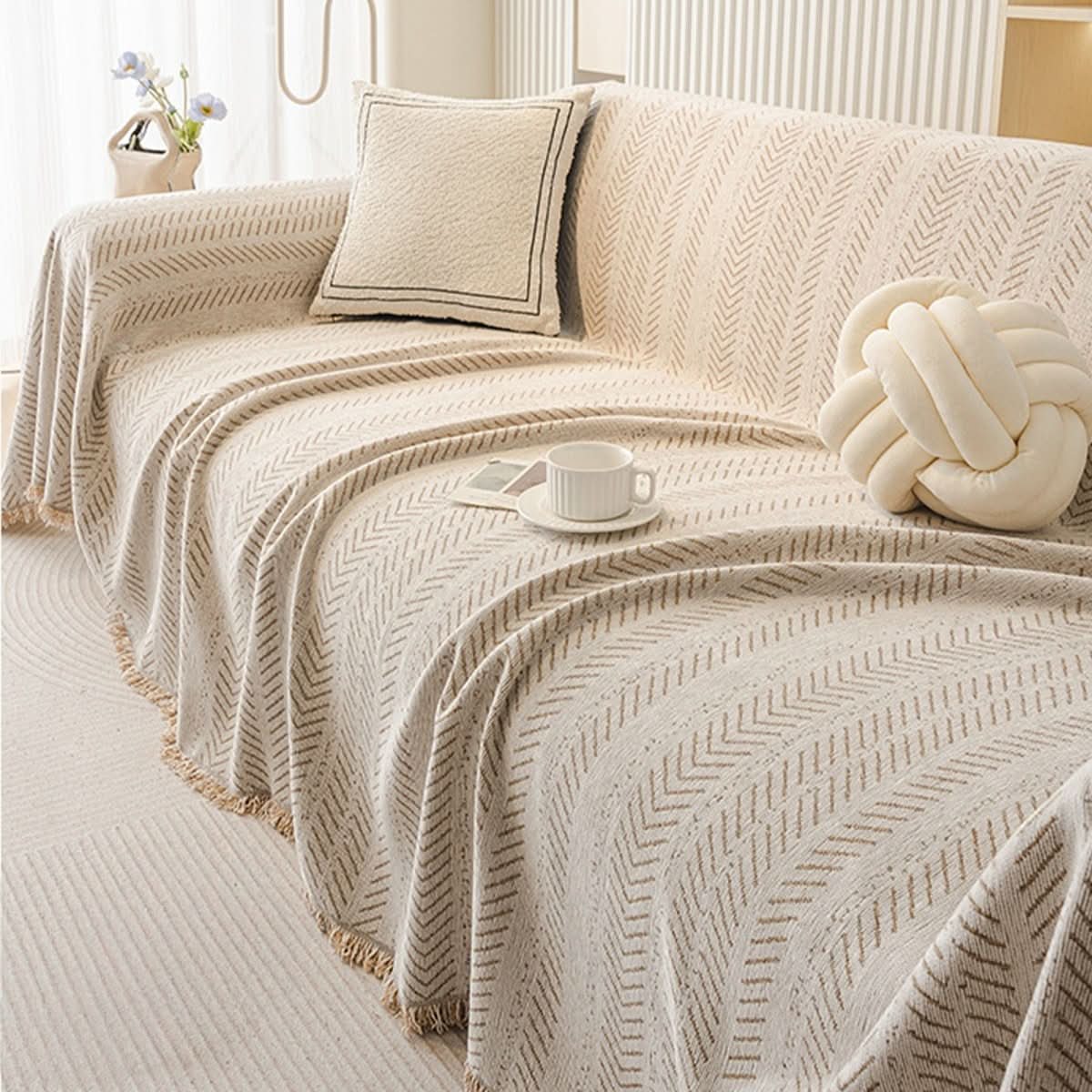 Chenille Sofa Cover Scratch-Resistant Washable Couch Throw with Fringe Pet-Friendly Furniture Protector