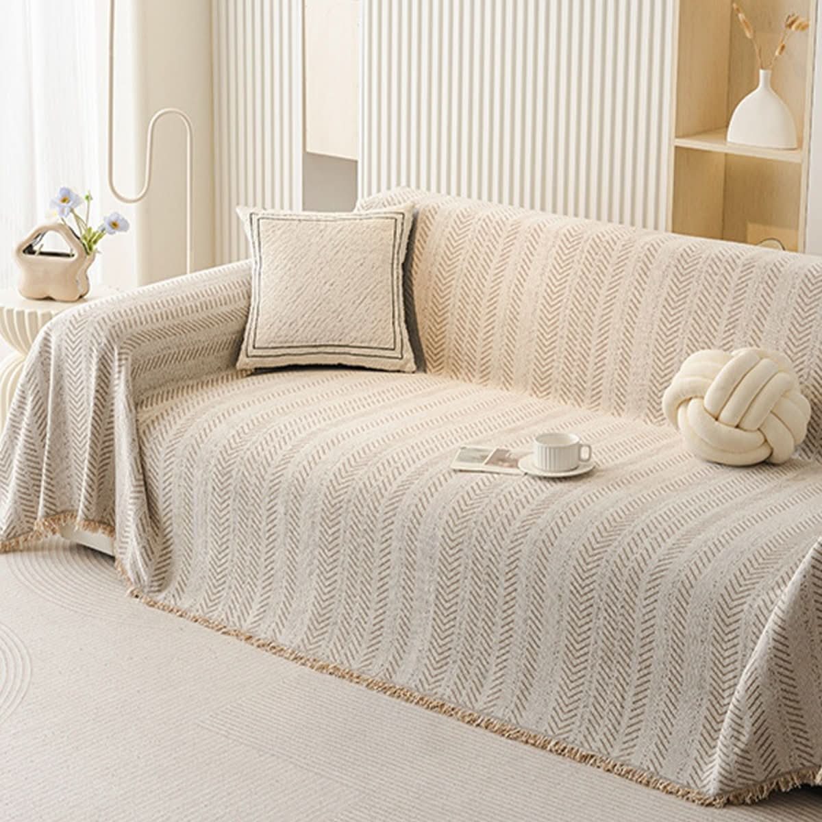 Chenille Sofa Cover Scratch-Resistant Washable Couch Throw with Fringe Pet-Friendly Furniture Protector