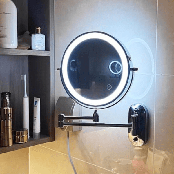 LED Magnifying Makeup Mirror Wall Mounted Rechargeable with Adjustable Brightness and Extendable Swivel Arm