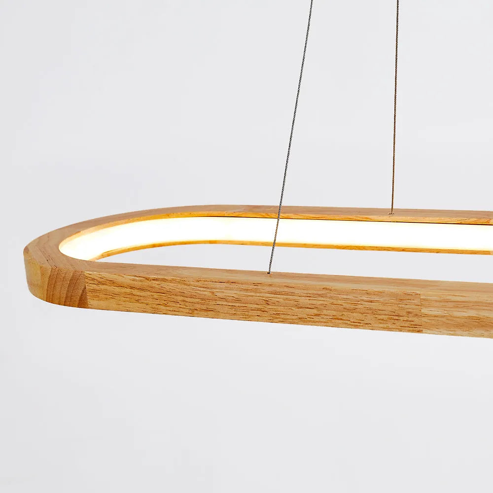 Contemporary Oval Wooden Pendant Light with Integrated Ring Diffuser