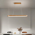 Contemporary Oval Wooden Pendant Light with Integrated Ring Diffuser