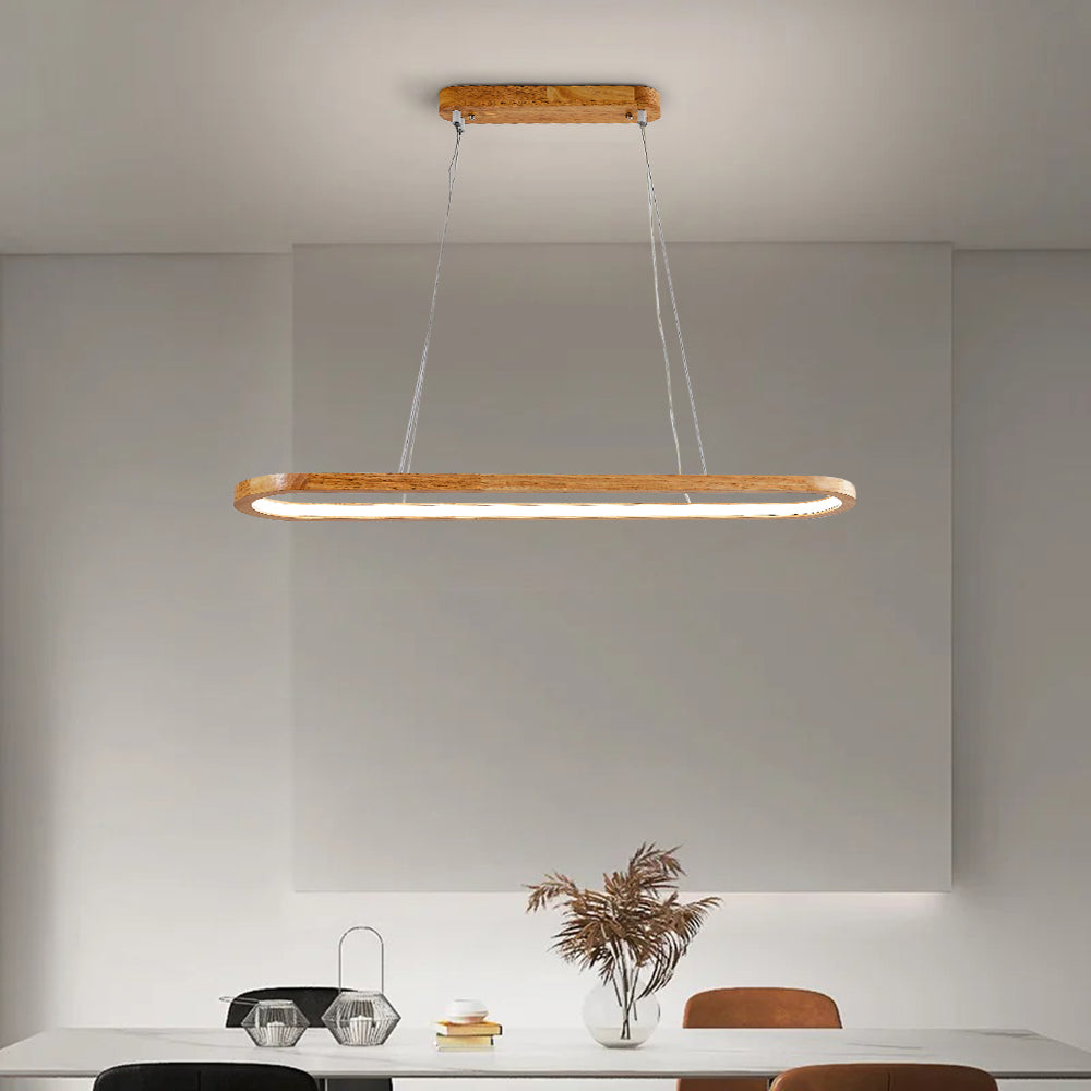 Contemporary Oval Wooden Pendant Light with Integrated Ring Diffuser