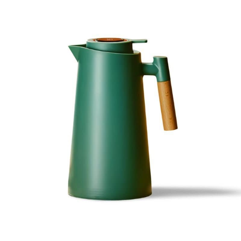 Thermal Coffee Carafe with Temperature Display Lid Double Wall Stainless Steel Insulated Jug with Wooden Handle Leakproof Thermos Pitcher