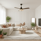 Lotus Shade Ceiling Fan in Walnut and Black with LED Light