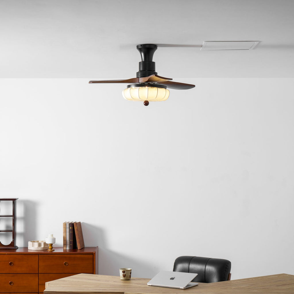 Lotus Shade Ceiling Fan in Walnut and Black with LED Light