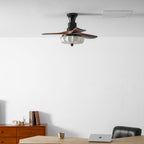 Lotus Shade Ceiling Fan in Walnut and Black with LED Light