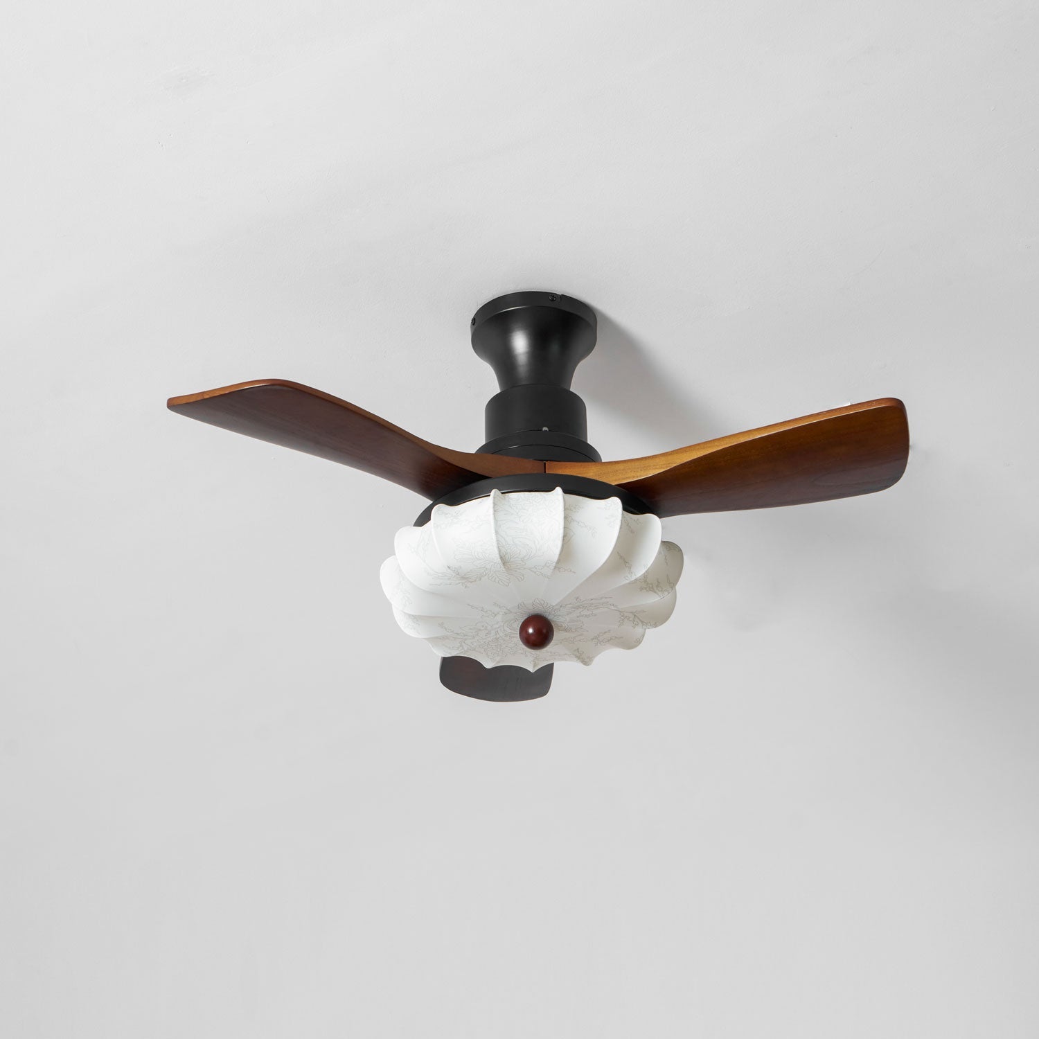 Lotus Shade Ceiling Fan in Walnut and Black with LED Light