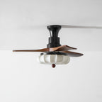 Lotus Shade Ceiling Fan in Walnut and Black with LED Light