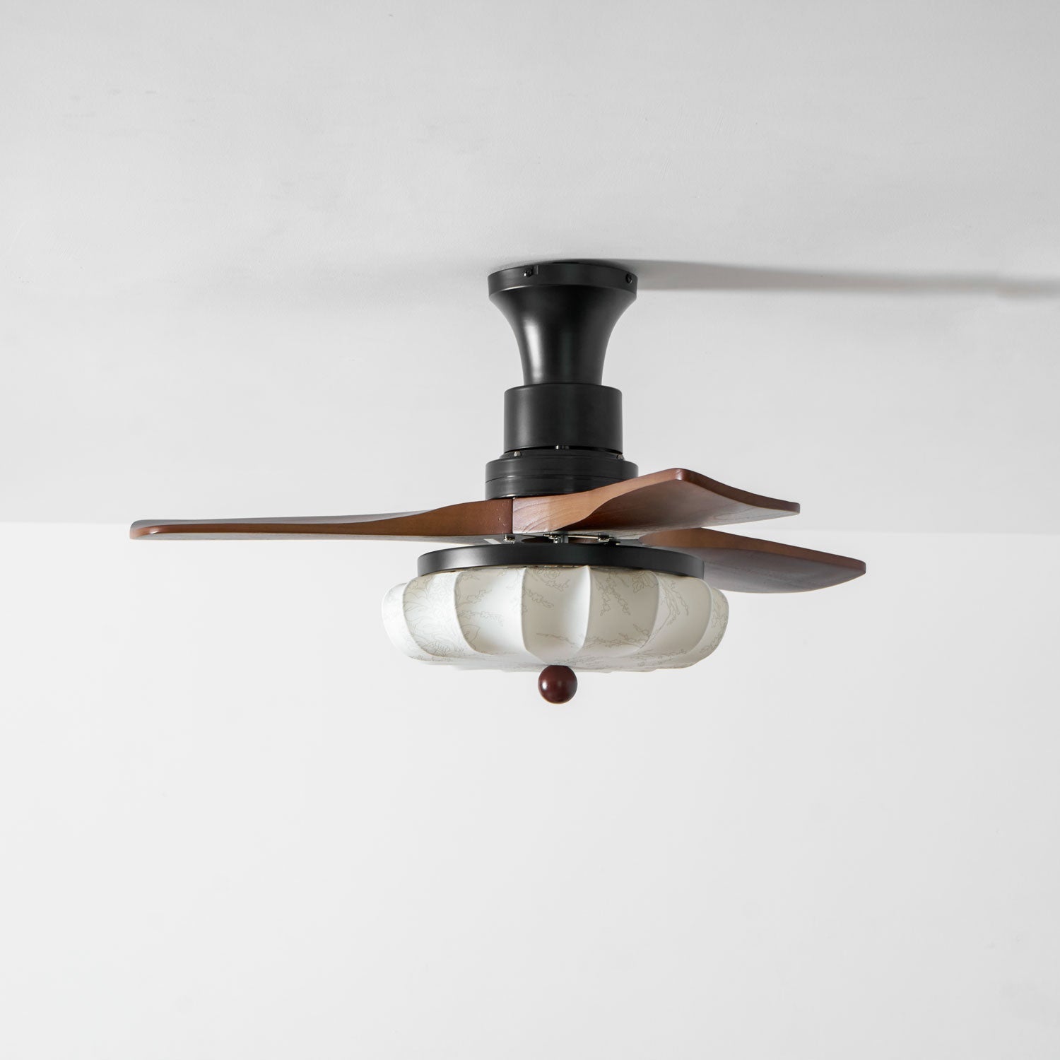 Lotus Shade Ceiling Fan in Walnut and Black with LED Light