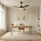 Lotus Shade Ceiling Fan in Walnut and Black with LED Light