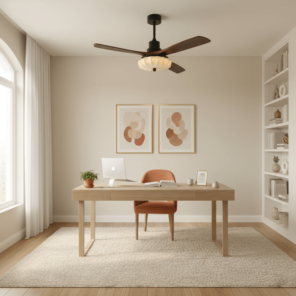 Lotus Shade Ceiling Fan in Walnut and Black with LED Light