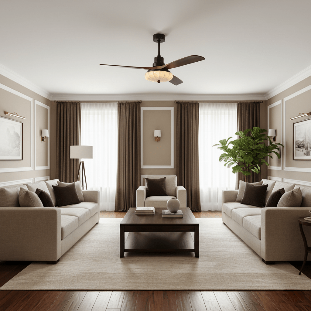 Lotus Shade Ceiling Fan in Walnut and Black with LED Light