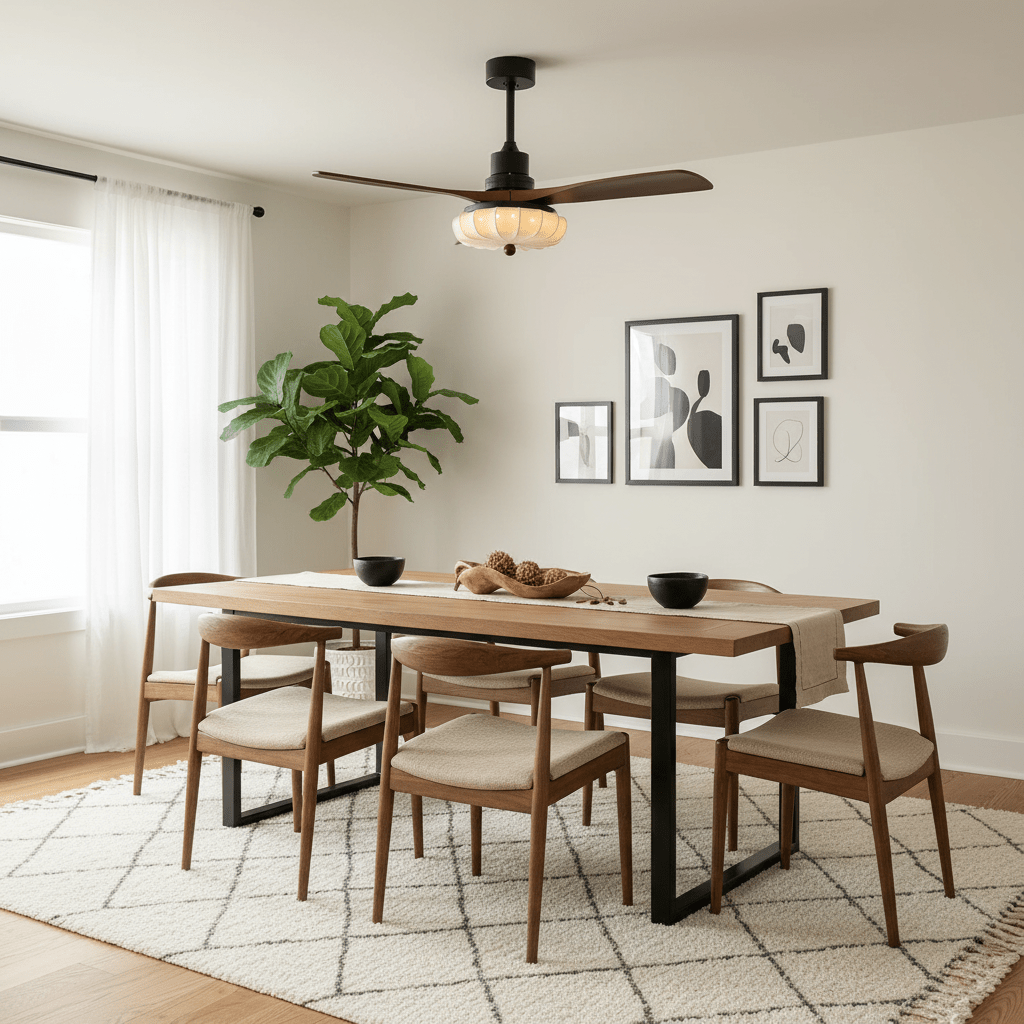 Lotus Shade Ceiling Fan in Walnut and Black with LED Light