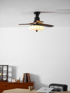 Lotus Shade Ceiling Fan in Walnut and Black with LED Light