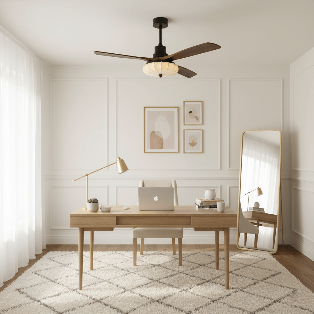 Lotus Shade Ceiling Fan in Walnut and Black with LED Light