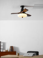 Lotus Shade Ceiling Fan in Walnut and Black with LED Light