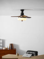 Lotus Shade Ceiling Fan in Walnut and Black with LED Light
