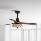 Lotus Shade Ceiling Fan in Walnut and Black with LED Light