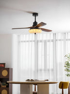 Lotus Shade Ceiling Fan in Walnut and Black with LED Light