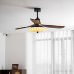 Lotus Shade Ceiling Fan in Walnut and Black with LED Light