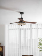 Lotus Shade Ceiling Fan in Walnut and Black with LED Light