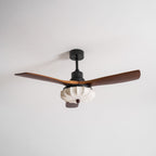 Lotus Shade Ceiling Fan in Walnut and Black with LED Light