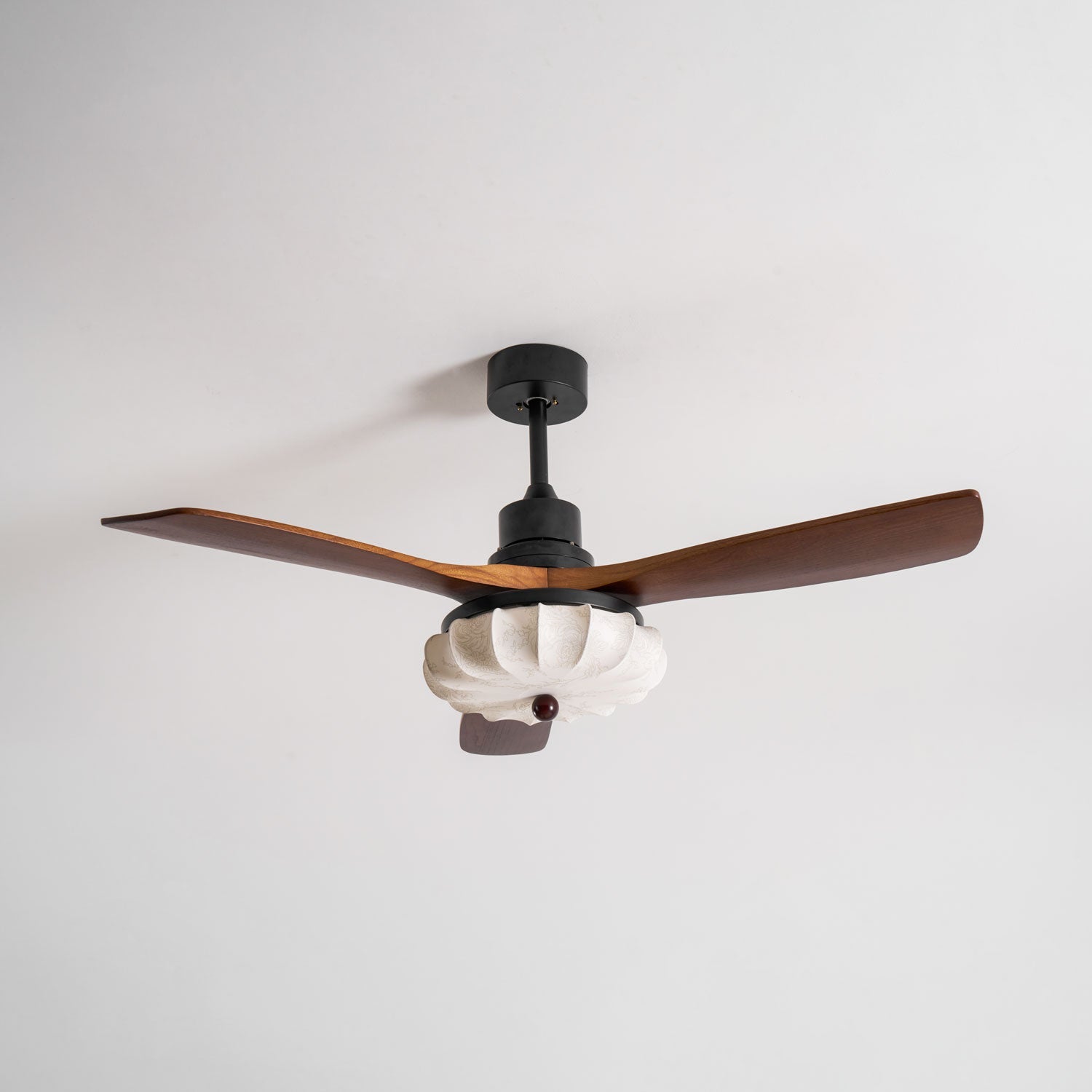 Lotus Shade Ceiling Fan in Walnut and Black with LED Light
