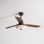 Lotus Shade Ceiling Fan in Walnut and Black with LED Light