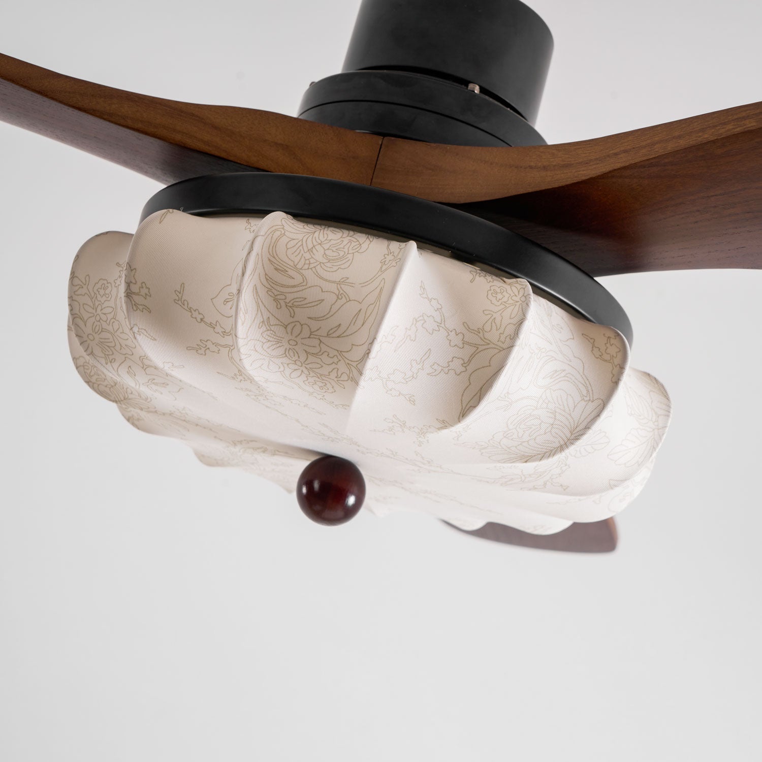 Lotus Shade Ceiling Fan in Walnut and Black with LED Light